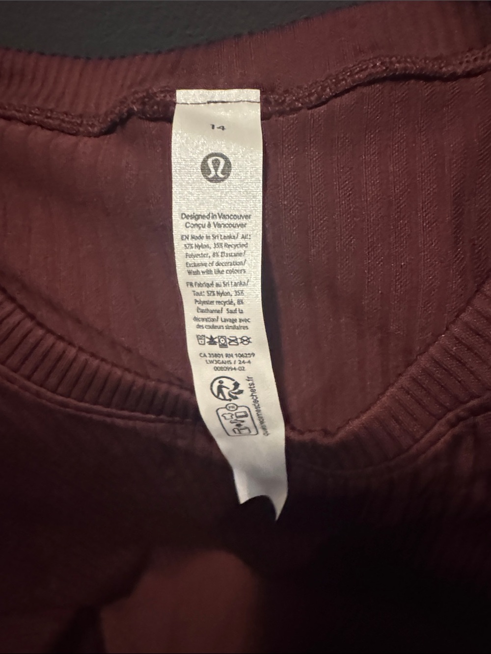 lululemon athletica Ribbed Long Sleeve Top in Deep Burgundy - Picture 3 of 4